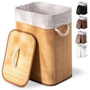 Cesto de roupa suja de bambu com tampa e alças 50 litros organizador lavanderia brinquedos - KONTUZ HOME - Imagem 1