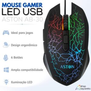 Mouse Gamer 6 Botões 2400DPI LED Com Fio para Jogos - Aston - Imagem 2