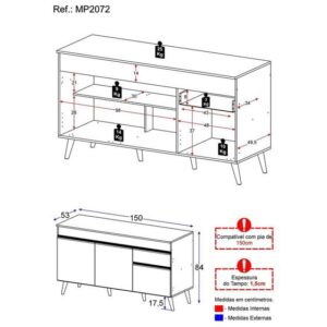 Balcão Cozinha Gabinete Pia 150 cm 3 Portas 1 Gaveta Veneza GB Multimóveis MP2072 Preto - Imagem 4