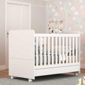 Berço Americano e mini Cama 3 em 1 com colchão incluso e rodízios com 3 ANOS de Garantia Bambino Multimóveis Branco - Imagem 3