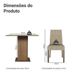 Conjunto Sala de Jantar Mesa Tampo de Vidro 4 Cadeiras Rustic/Crema/Imperial Anaju Madesa - Imagem 3