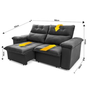 Sofá Retrátil/Reclinável Verona 1,80m Suede Velut Cinza c/ Molas no Assento - King House - Imagem 2