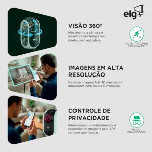 ELG, SHCR600, Câmera Robô 360° Full HD 1080P Inteligente, Conexão WI-FI 2.4GHz, Compatível com Alexa, Áudio Bidirecional, Zoom Digital 6x, Branco - Imagem 3