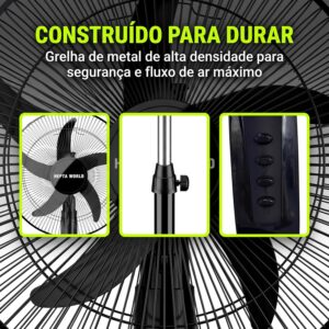 Ventilador de Coluna HEPTA WORLD Design Slim, PRETO, 1011 | Resfriamento, Silencioso, para Casa Escritório, 220V - Imagem 3