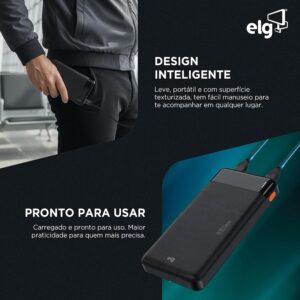 Power Bank Portátil 8100mAh com LED Indicador, Saída USB-A e USB-C, Compacto para Viagem, Preto, PB81BK, ELG - Imagem 4