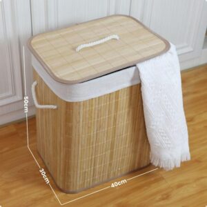 Cesto de roupa suja de bambu com tampa e alças 50 litros organizador lavanderia brinquedos - KONTUZ HOME - Imagem 2