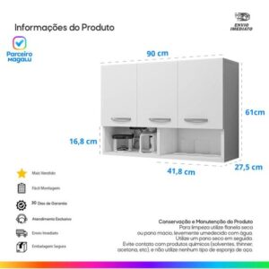 Armário Aereo 3 Portas com Nicho Cozinha Compacta Modular - Móveis Bonatto - Imagem 5