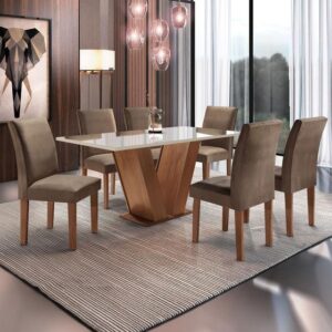 Conjunto Sala de Jantar Mesa Tampo de Vidro 6 Cadeiras Espanha Yescasa - Imagem 1