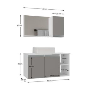 Conjunto de Gabinete Banheiro 80cm com Cuba e Espelheira - - MOVEIS JOIA - Imagem 3