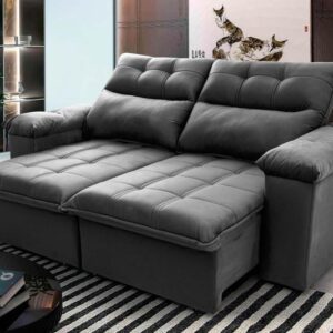 Sofá Retrátil/Reclinável Verona 1,80m Suede Velut Cinza c/ Molas no Assento - King House - Imagem 1
