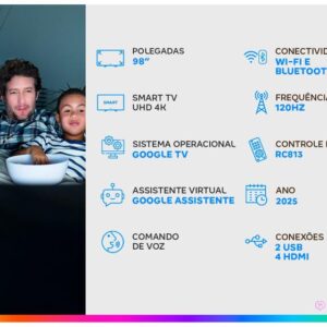 Smart TV 98" TCL UHD 4K MINILED 98C6K 120Hz Google TV AiPQ Pro Google Assistente 4 HDMI 2 USB - Imagem 2