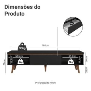Rack para Sala TV até 75 Polegadas 2 Portas 1 Gaveta Reims Madesa - Imagem 3