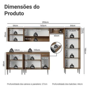 Armário de Cozinha Completa Madesa Emilly 293001 com Balcão e Paneleiro - Rustic/Preto - Imagem 3