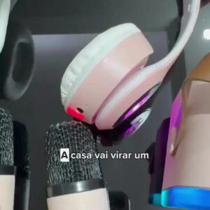 Fone Gatinho Infantil + Caixa De Som Karaokê C/ 2 Microfones - Imagem 2
