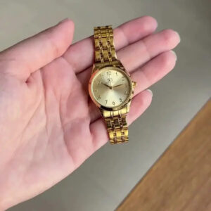 Kit Relógio Colar E Brincos Ponto De Luz Dourado Feminino Luxo Golden Saint Germain Presente Original Joias Elegante Clássico 28mm - Imagem 2