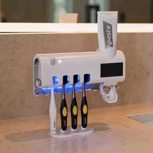 Dispenser Pasta De Dente Com Porta Escova Suporte De Parede Para 4 Escovas Branco Esterilizador Uv Ligeiro - Imagem 8