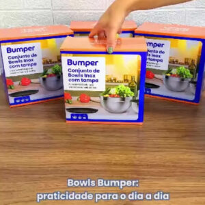 Conjunto De Bowls Tigela Inox Com Tampa Plástica Bumper Cinza - Imagem 5