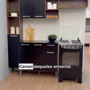 Armário De Cozinha Compacta Smart Multimóveis Mp2183 Cor Madeirado/Preto - Imagem 8