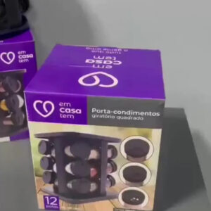 Porta Temperos Condimentos Giratório Kit 12 Potes De Vidro Com Tampa Dosadora 3 Regulagens Preto Quadrado Bravli - Imagem 2