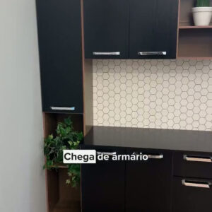 Armário De Cozinha Compacta Smart Multimóveis Mp2183 Cor Madeirado/Preto - Imagem 2