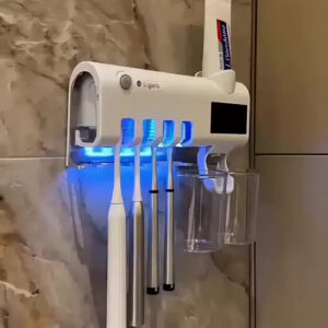 Dispenser Pasta De Dente Com Porta Escova Suporte De Parede Para 4 Escovas Branco Esterilizador Uv Ligeiro - Imagem 2