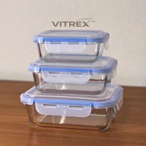 Kit 3 Pote De Vidro Marmita Hermético 370, 640ml, 1040ml Freezer Fitness Vitrex - Imagem 2