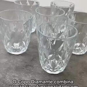 Jogo 6 Copos Diamond 300ml Vidro Grosso Diamante Egipcio Luxo Moderno Resistente Buffet Casual Baixos Transparente - Nany Pink - Imagem 2