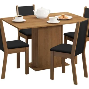 Sala De Jantar Madesa Talita Mesa Tampo Madeira 4 Cadeiras Cor Rustic/Preto/Sintético Preto Desenho do tecido das cadeiras Liso - Imagem 3
