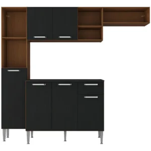 Armário De Cozinha Compacta Smart Multimóveis Mp2183 Cor Madeirado/Preto - Imagem 7