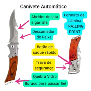 Canivete Tático Sq Comercio Cabo em Madeira Aço Inoxidável Automática - Imagem 7