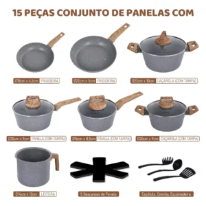 Jogo De Panelas Antiaderente Cerâmica Indução Gas 15 Peças - Imagem 3