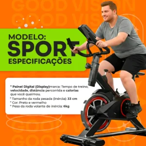 Bicicleta Ergometrica Spinning GoodVision Profissional Para Cardio Fitness Musculação Atividade Física Inercia Cor Preto e Vermelho ate 150kg - Imagem 6