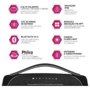 Caixa de som Boombox Philco Extreme Bluetooth V.5.4 300W PBX01 - Imagem 5