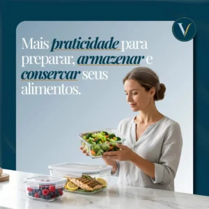 Kit 3 Pote De Vidro Marmita Hermético 370, 640ml, 1040ml Freezer Fitness Vitrex - Imagem 6