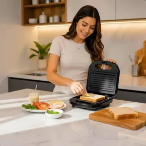 Sanduicheira Elétrica Preta 127v Compacta Para Lanches - Imagem 4