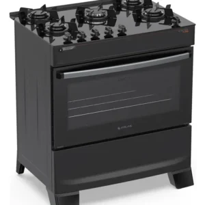 Fogão 5 Bocas Atlas Atenas Glass A Gás com Mesa de Vidro e Mega Chama Preto Bivolt - Imagem 1