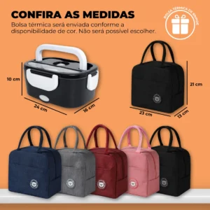 Marmita Elétrica Térmica Preta Bivolt 110v/220v E Veicular 12v/24v + Bolsa Térmica Lancheira Doméstica Trabalho 1.5l Carro/casa Portátil Aquecedor De Alimentos Uber Carro Caminhão - Imagem 7