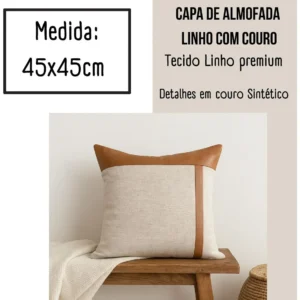 4 Capa De Almofada Linho Couro Moderna Sofisticada Decoração Caramelo - Imagem 4
