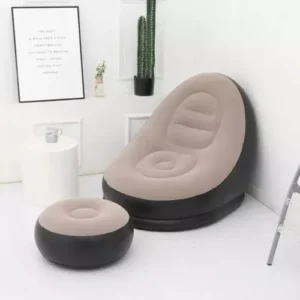 Poltrona Inflável Ultra Lounge Com Pufe Sofá Preguiçoso Cor Marrom - Imagem 1
