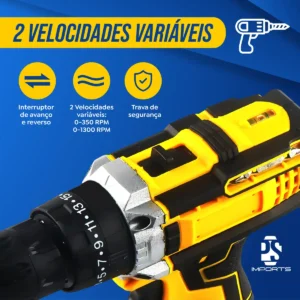 Parafusadeira Furadeira C/ 2 Baterias Maleta Kit Completo Led Eixo Flexível Vários Níveis Torque - Imagem 6