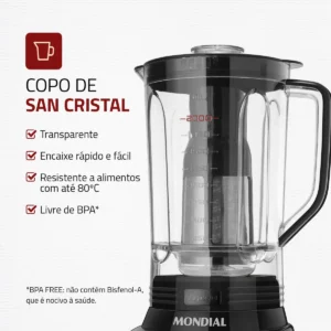 Liquidificador Turbo, Mondial, 1100W - L-1100 BI - Imagem 4