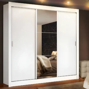 Guarda Roupa Casal Madesa Mônaco 3 Portas Correr Espelho Cor Branco 1093D81E - Imagem 1