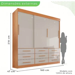 Guarda Roupa Casal 3 Portas 9 Gavetas Luana Sallêto Móveis - Imagem 4