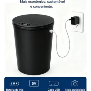 Lixeira Inteligente Automática com Sensor para Cozinha e Banheiro, 16 Litros Preto - Imagem 1