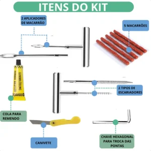 Kit Remendo Metal Reparo Macarrão Pneu Carro Moto C/ Maleta - Imagem 6