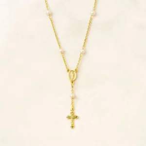 Presente Colar Terço Pérolas Semijoia Banhado A Ouro Com Mensagem - Imagem 8