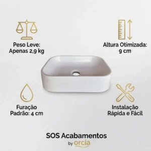 Cuba Pia De Apoio Sobrepor 37x27cm Branca Para Banheiro Lavabo Armário Gabinete Suspenso Luce - SOS Acabamentos by Orcia - Imagem 7