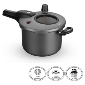 Panela de Pressão 4,5l com Fechamento Externo Tampa com Visor de Vidro Antiaderente Grafite MTA - Imagem 5