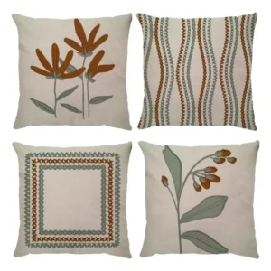 Kit 4 Capas De Almofada Linho Folhas Terracota Luxo 43x43cm Cru Estampada Folhagens - Imagem 4