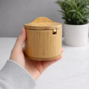 Saleiro De Bambu Com Tampa Com Colher Compacto Elegante Cozinha Marca Kururuá - Imagem 7